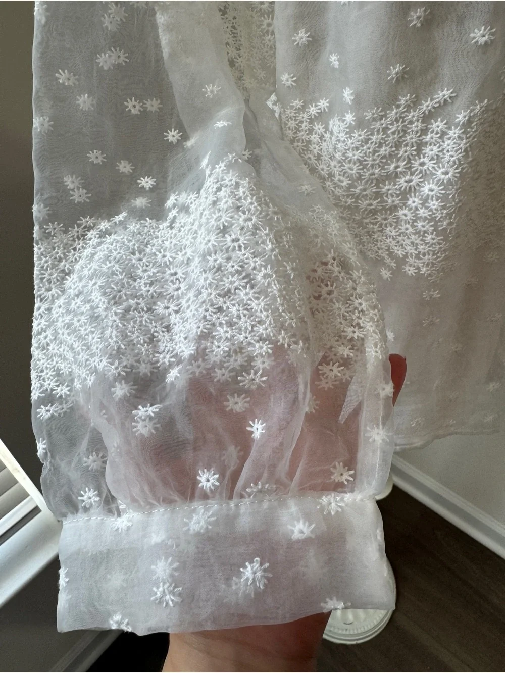 Zara White Sheer Lace Ruffle-Neck Blouse